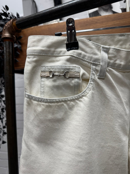 2000s Gucci ‘Horsebit’ Pocket Detail White Bootcut Denim