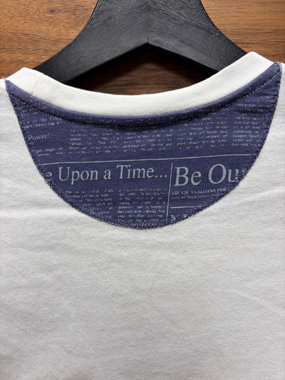 John Galliano ‘Newspaper Print’ Cropped White Short Sleeve Shirt