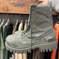 Balenciaga Distressed Canvas Military Green ‘Strike’ Combst Boots