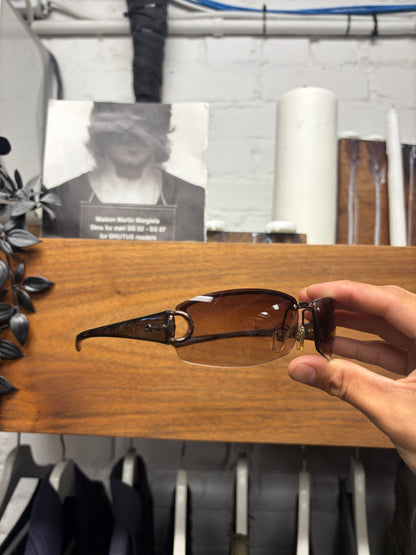 2000s Gucci Brown Tinted ‘Horsebit’ Rimless Sunglasses