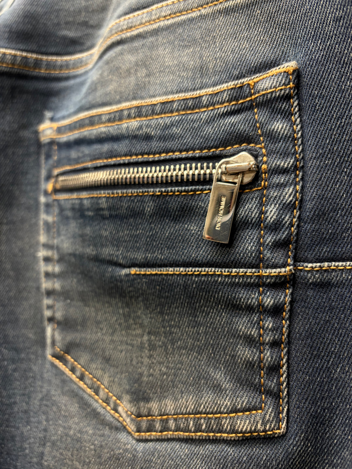 Dior Homme Raw Blue Skinny Jeans with Zip Closure Pockets