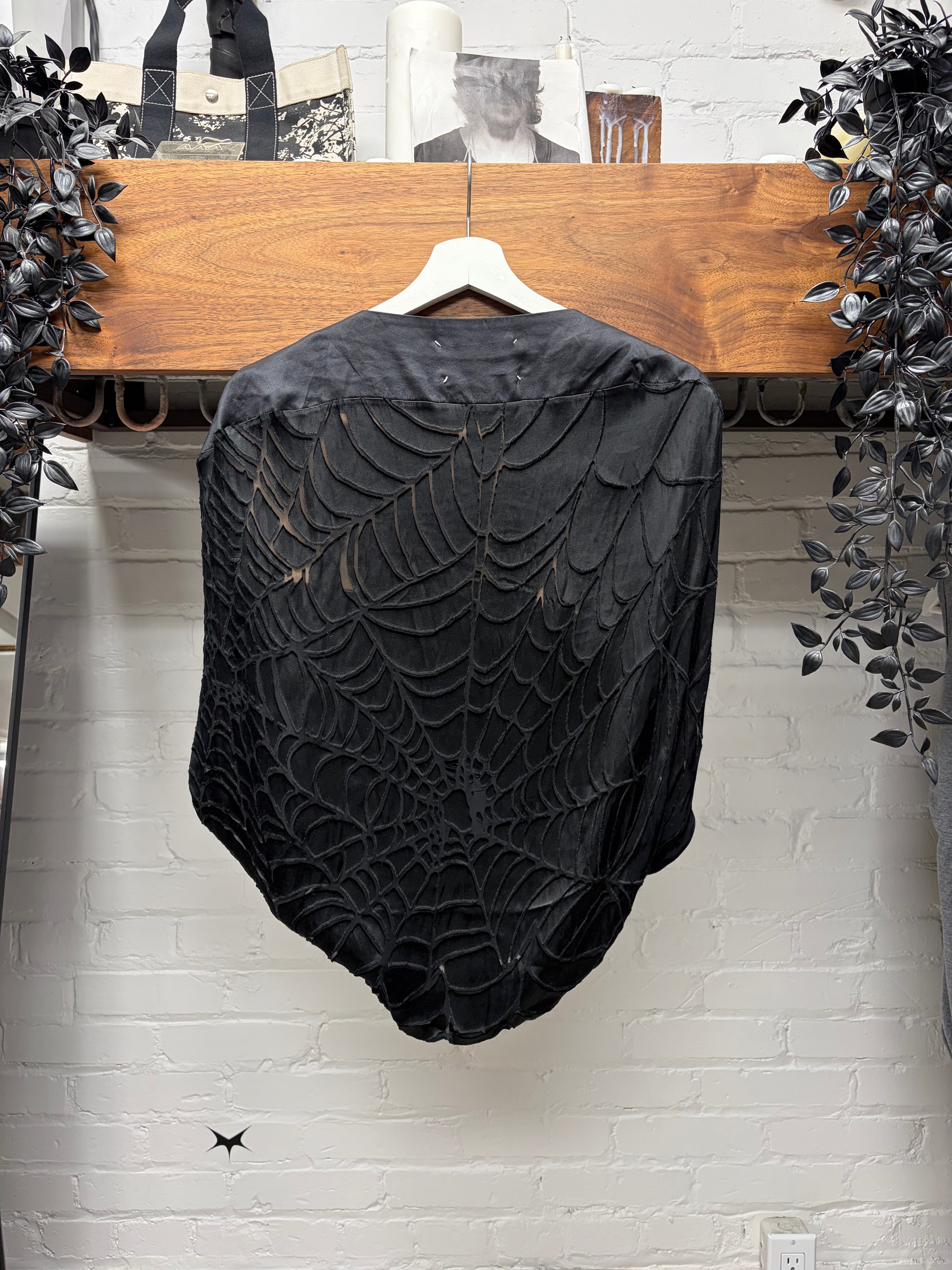 AW2007 Maison Martin Margiela Black Silk 'Spiderweb' Cocoon Top