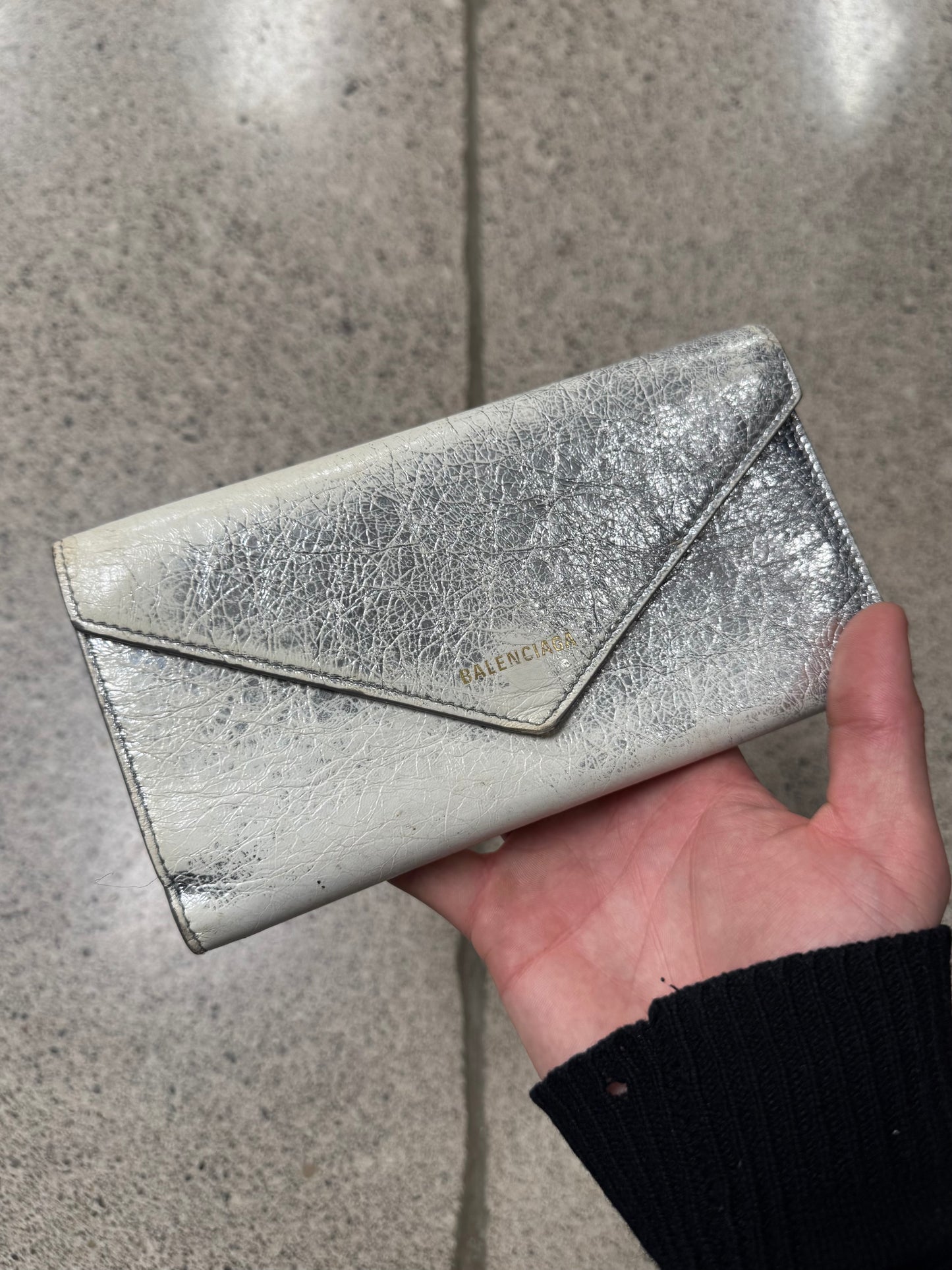 Balenciaga Silver Long Leather Wallet