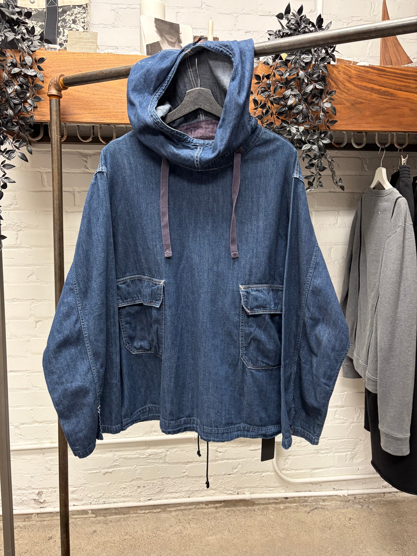 Kapital Hooded Denim Drawstring Closure Military Field Jacket