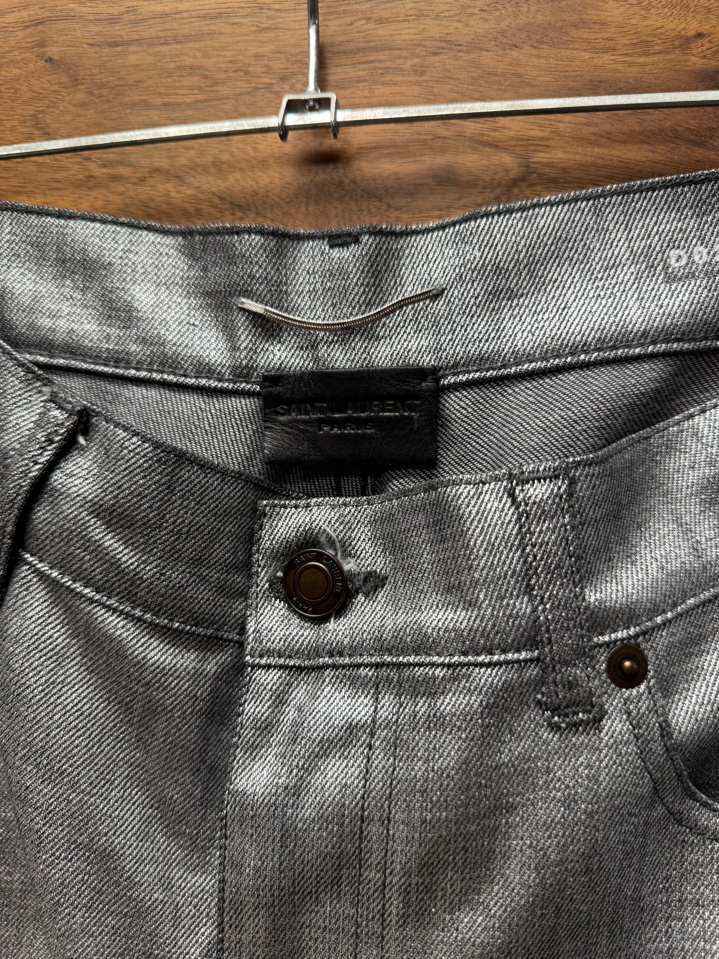 2018 Saint Laurent Silver Waxed ‘D02’ Skinny Denim