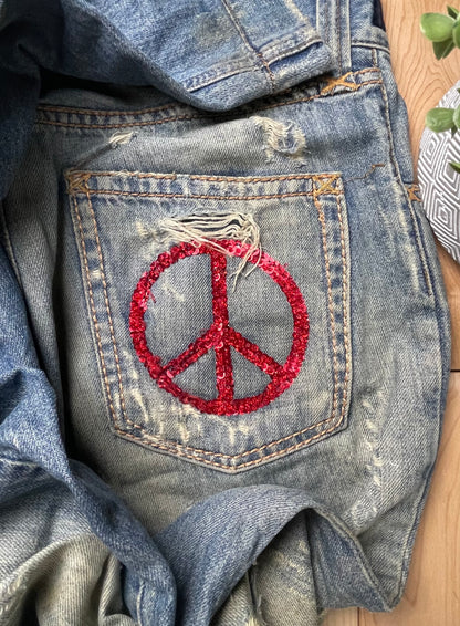 Dolce & Gabbana Light Wash ‘Peace’ Logo Denim