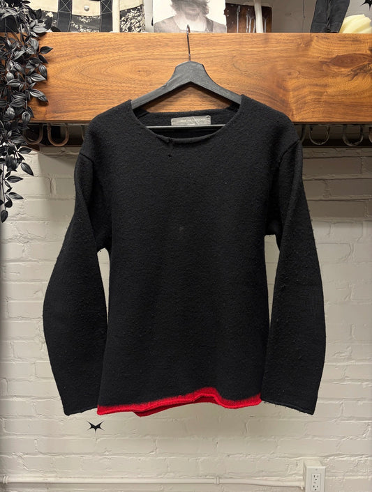 AW1999 Comme Des Garçons Homme ‘Red Hem’ Black Wool Knit Sweater