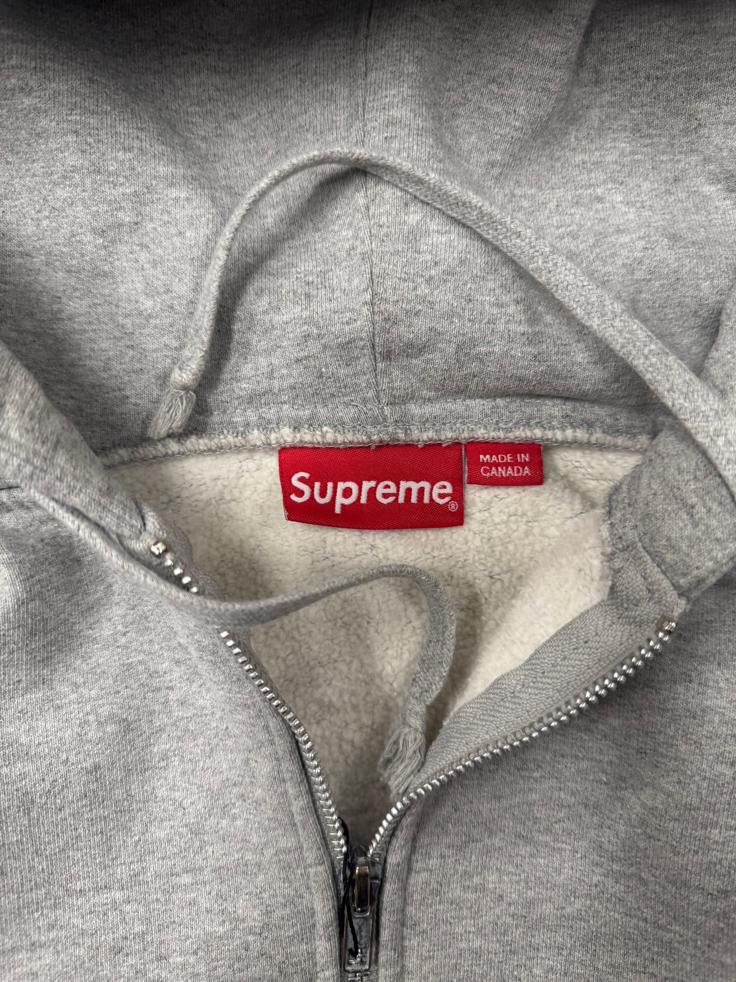 Supreme Ribbing Logo Heather Grey Zip Up Hoodie