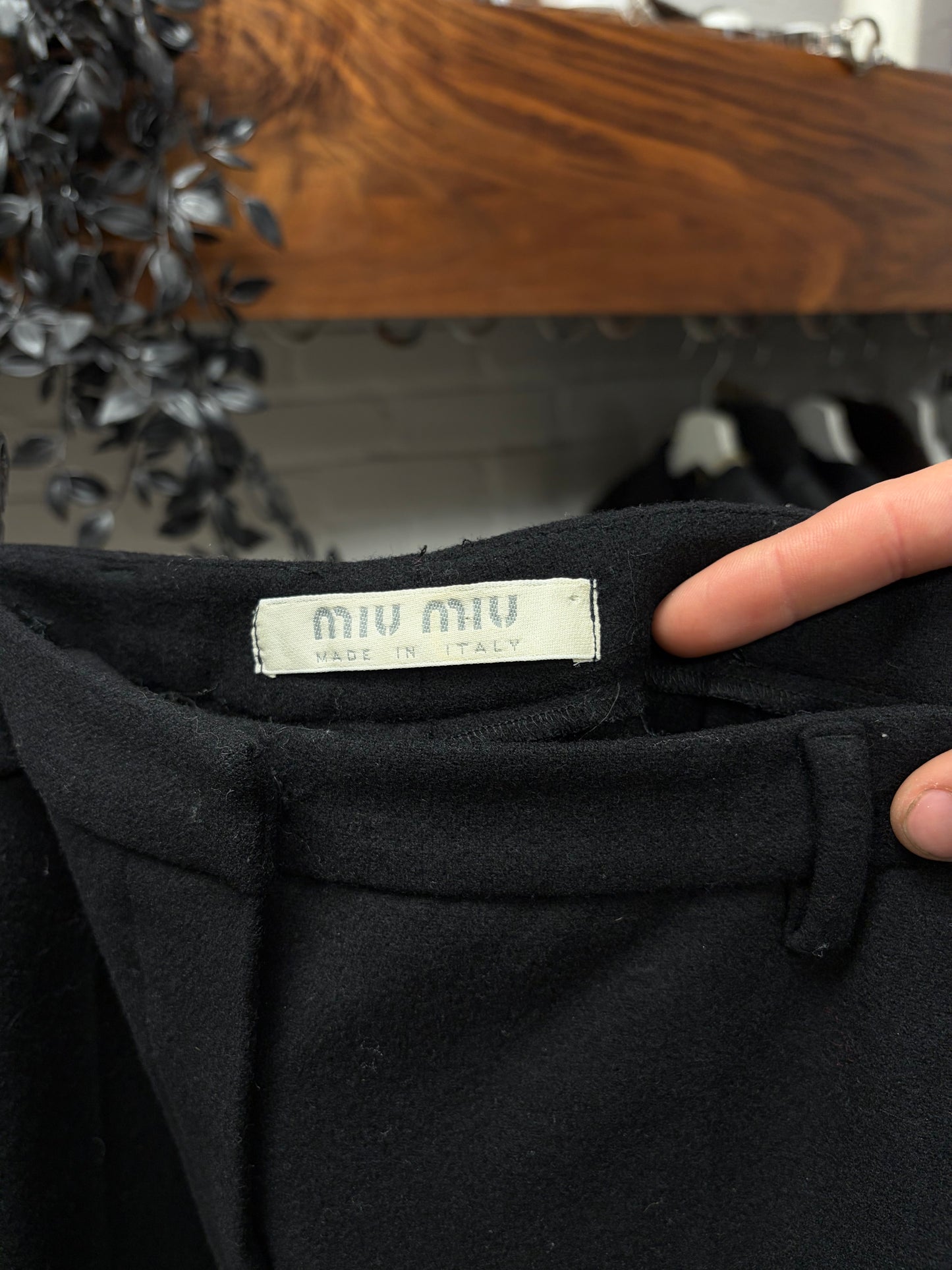 Vintage Miu Miu Black Wool Pleated Straight Leg Trousers