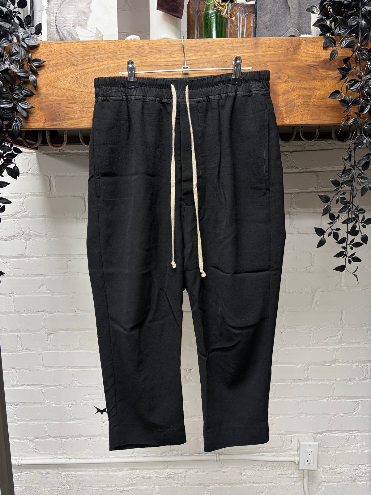 AW2019 Rick Owens ‘Larry’ Astaire Cut Black Cropped Wool Drawstring Trousers
