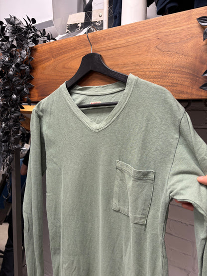Kapital Military Green V-Neck Cotton Long Sleeve Shirt