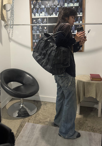 2018 Issey Miyake Leather Accented Nylon Jumbo Shoulder Bag