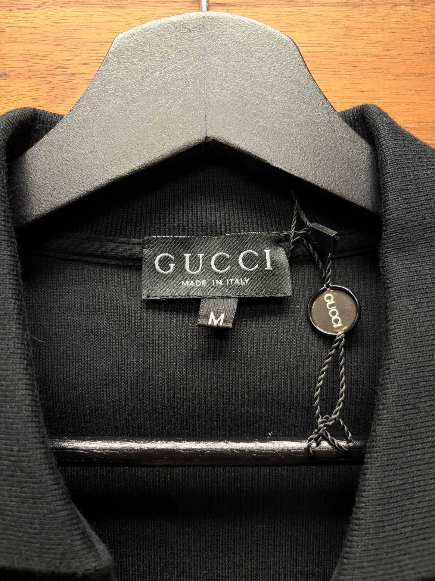 SS1997 Gucci by Tom Ford ‘V-Cut’ GG Embroidered Logo Black Ribbed Cotton Polo