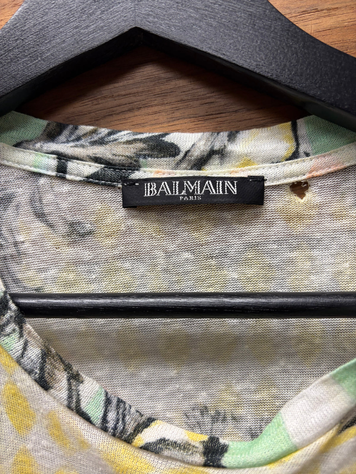 SS2013 Balmain Baroque Full Print Semi Sheer Tank Top with Metal Button Shoulder Detail