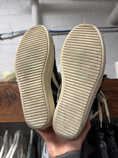 Rick Owens Black Pony-Hair ‘Geobasket’ High Top Sneakers