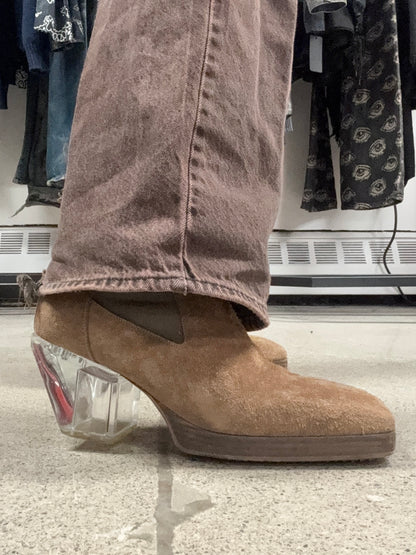 Rick Owens Brown Suede Clear Cuban Heel Platform Boots