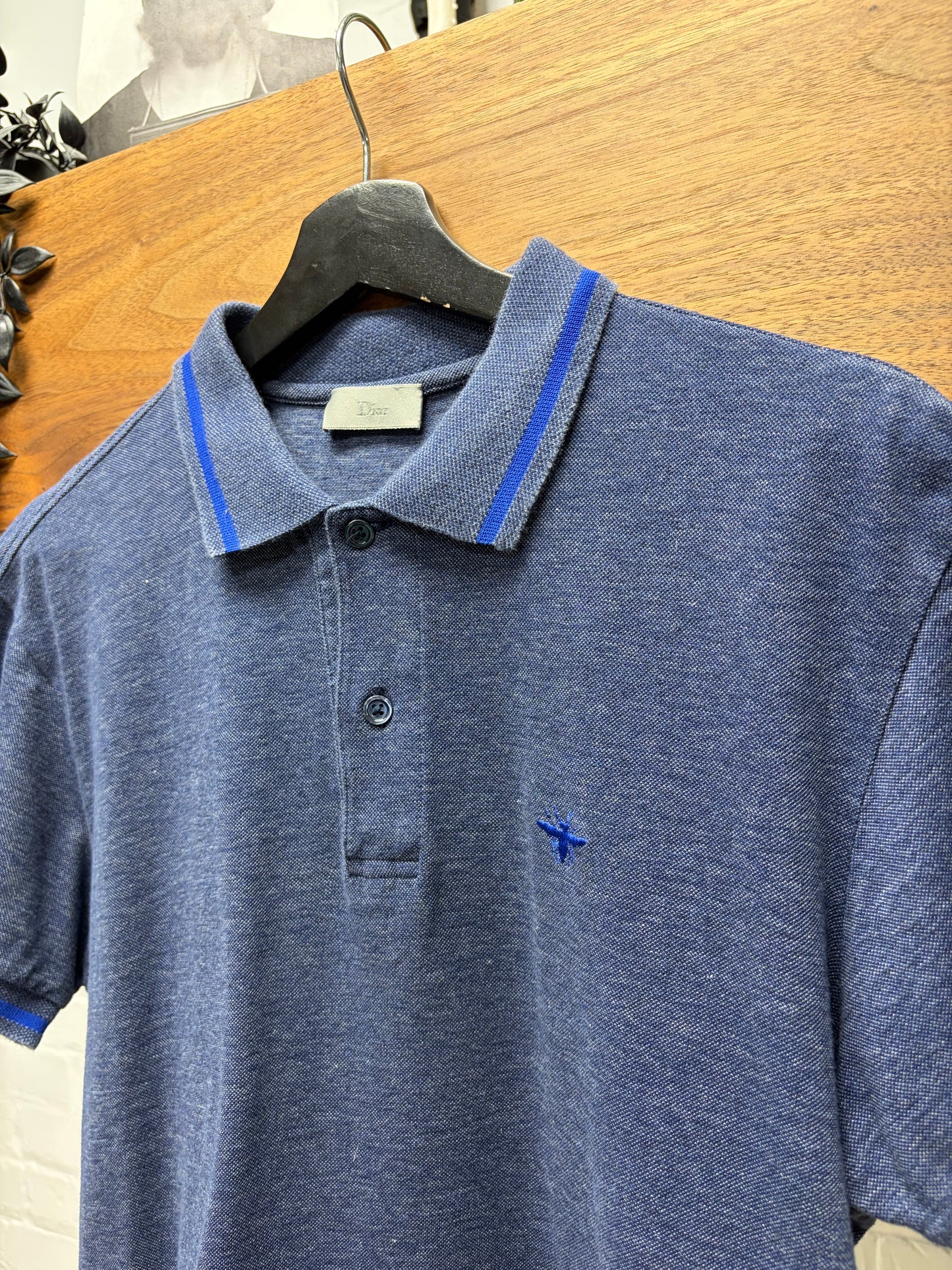 Dior Homme Blue Embroidered ‘Bee Logo’ Short Sleeve Cotton Polo