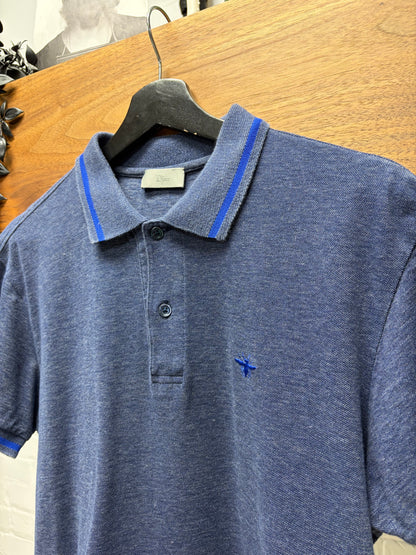 Dior Homme Blue Embroidered ‘Bee Logo’ Short Sleeve Cotton Polo