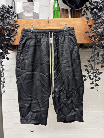 Rick Owens Black ‘Bela’ Black Cupro Drop Crotch Shorts