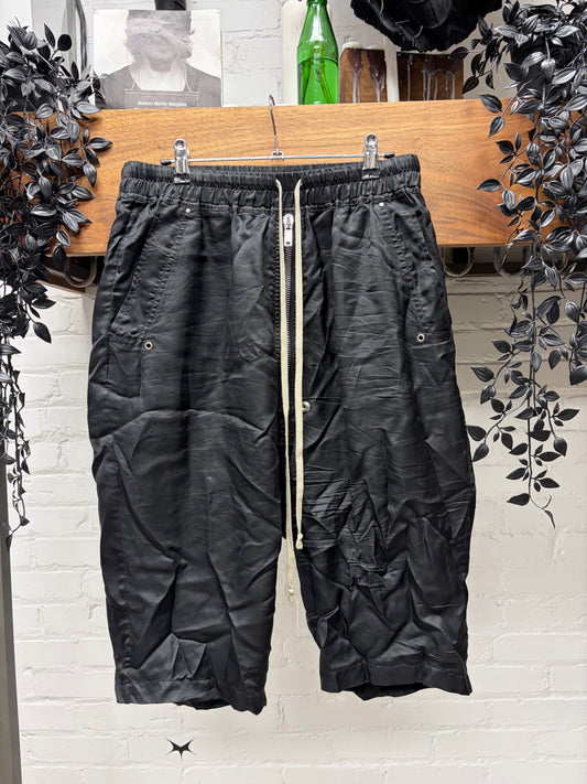 Rick Owens Black ‘Bela’ Black Cupro Drop Crotch Shorts