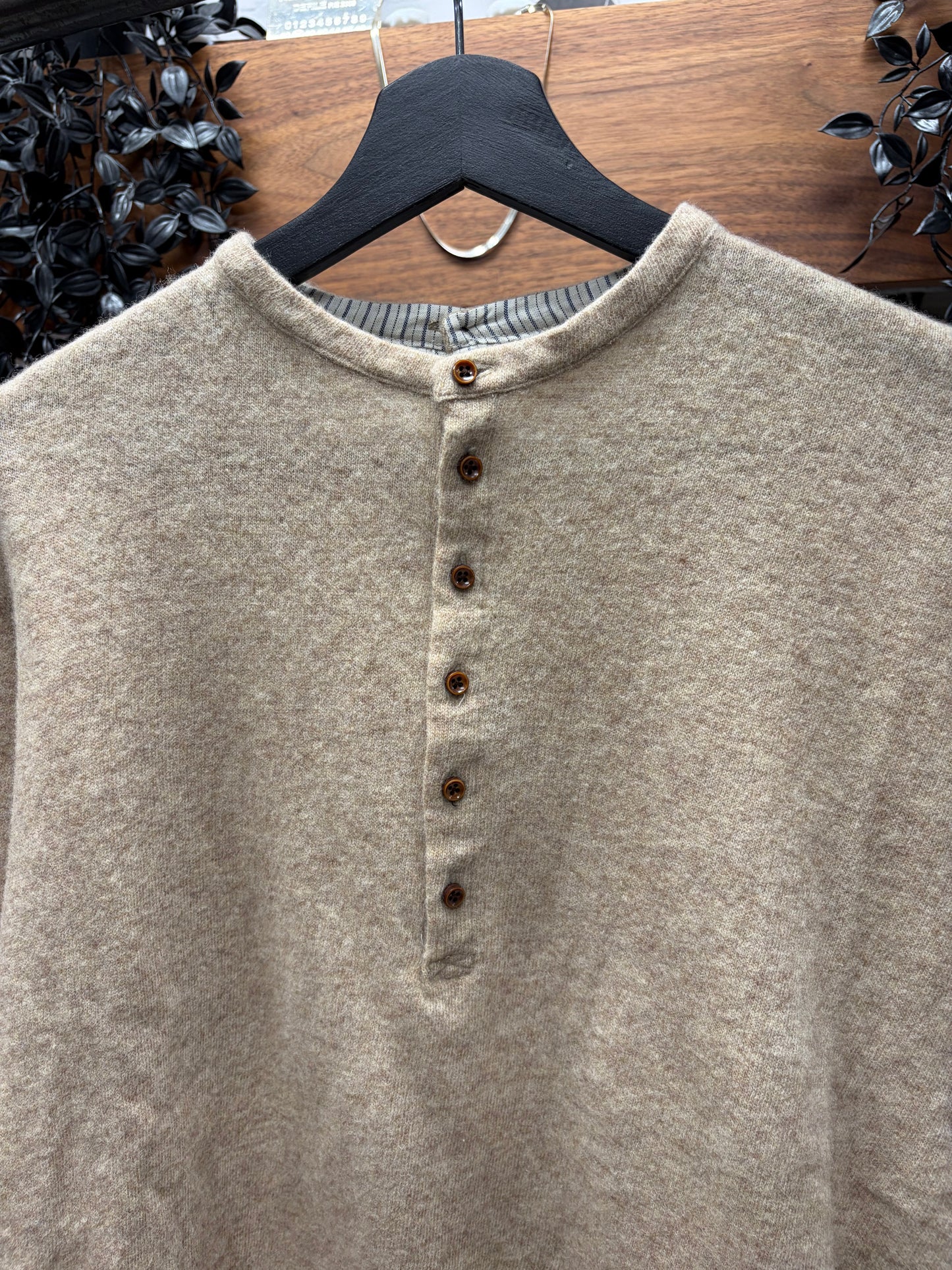 Kapital Brown Wool Button Down Henley Long Sleeve Shirt