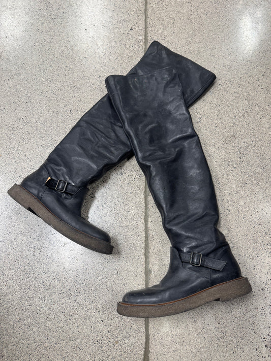 Maison Margiela Crepe Sole Thigh High Leather Engineer Boots