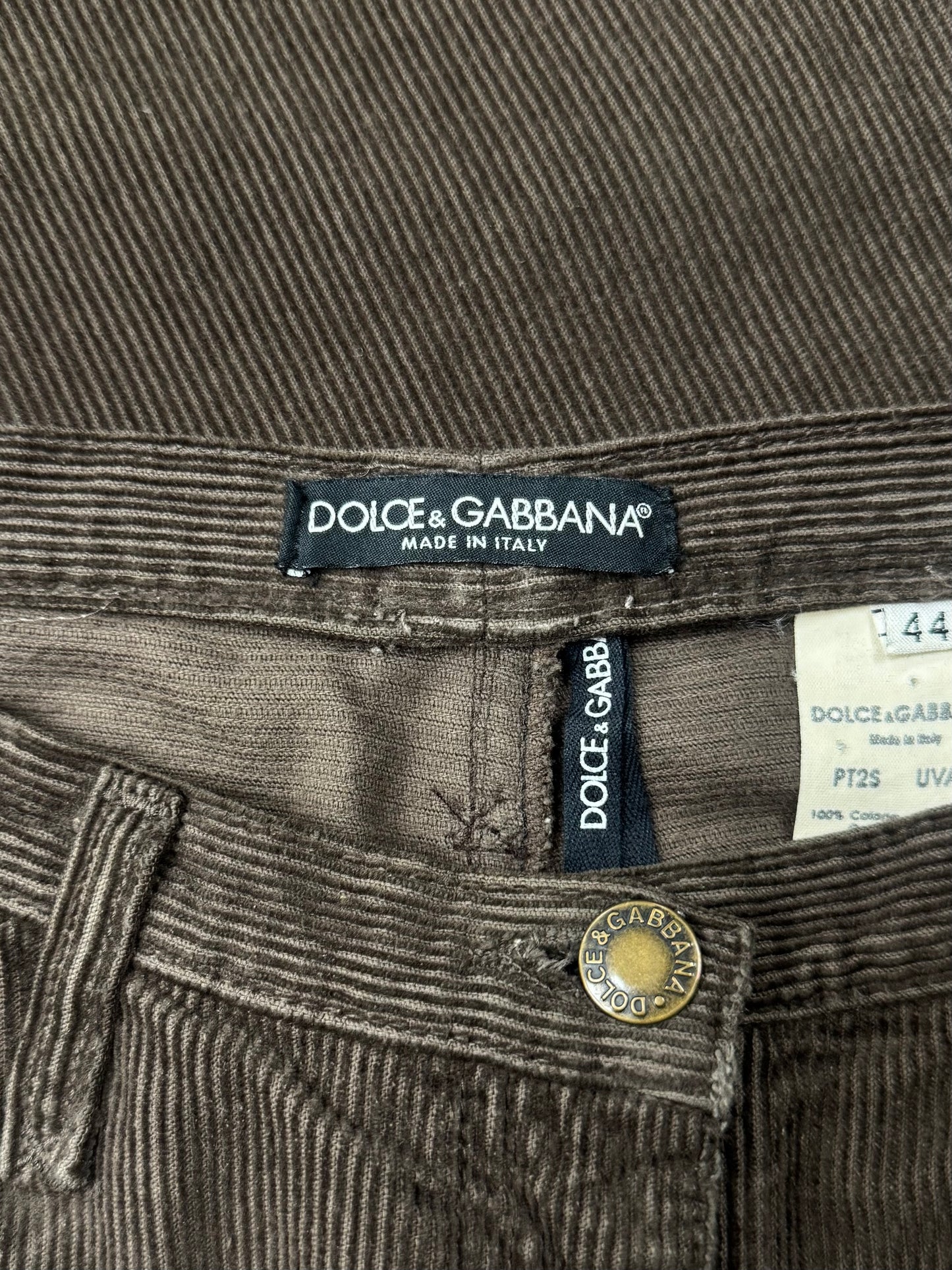 2000s Dolce & Gabbana Brown Corduroy Wide Leg Pants