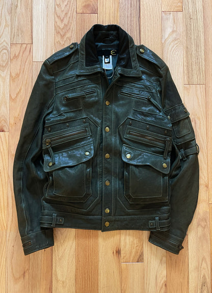 2000’s Roberto Cavalli ‘Moss Green’ Cargo Pocket Leather Jacket