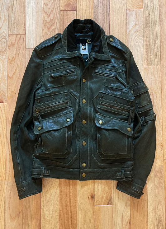 2000’s Roberto Cavalli ‘Moss Green’ Cargo Pocket Leather Jacket