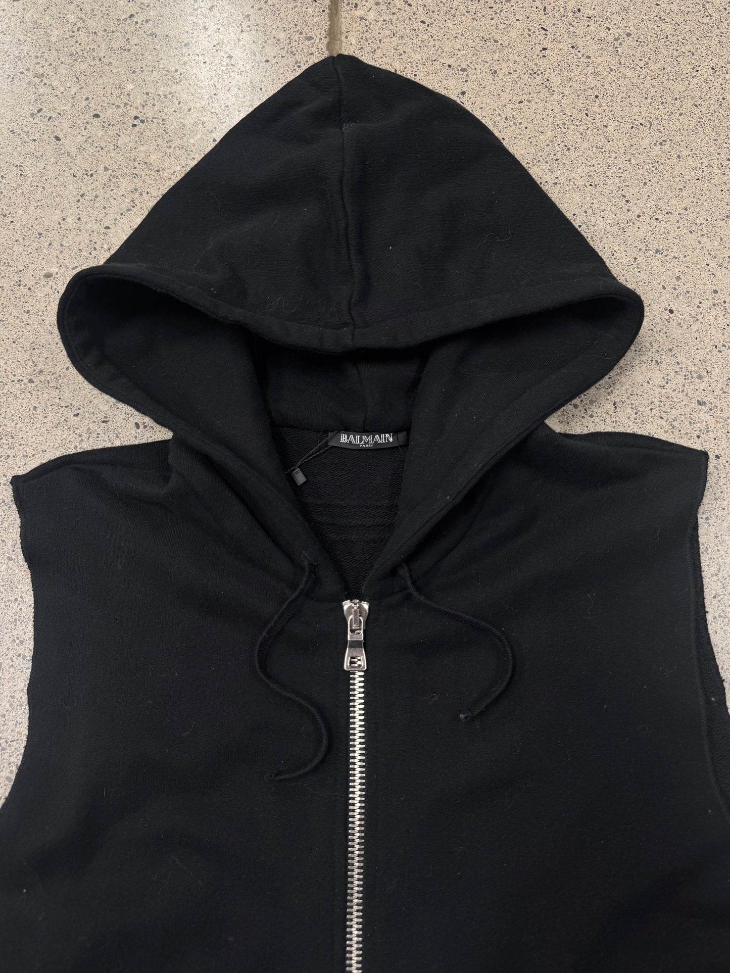 Balmain ‘Side-Zip’ Black Cotton Sleeveless Hoodie