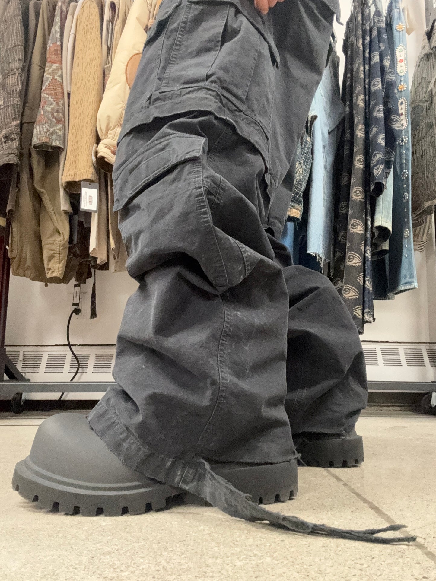 AW2023 Balenciaga Distressed Convertible Black Cargo Pants