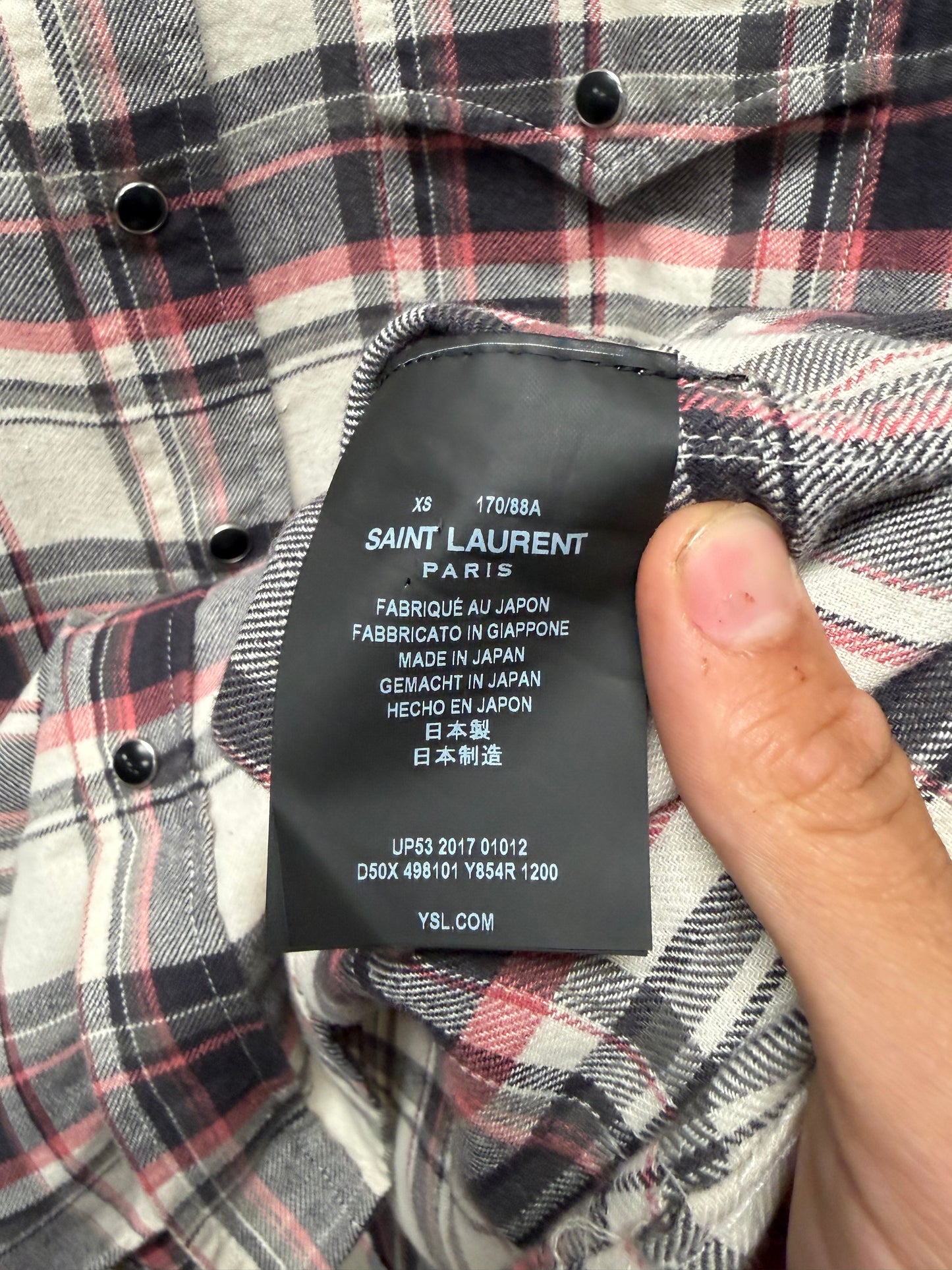 2017 Saint Laurent Brown/Cream Plaid Button Snap Flannel