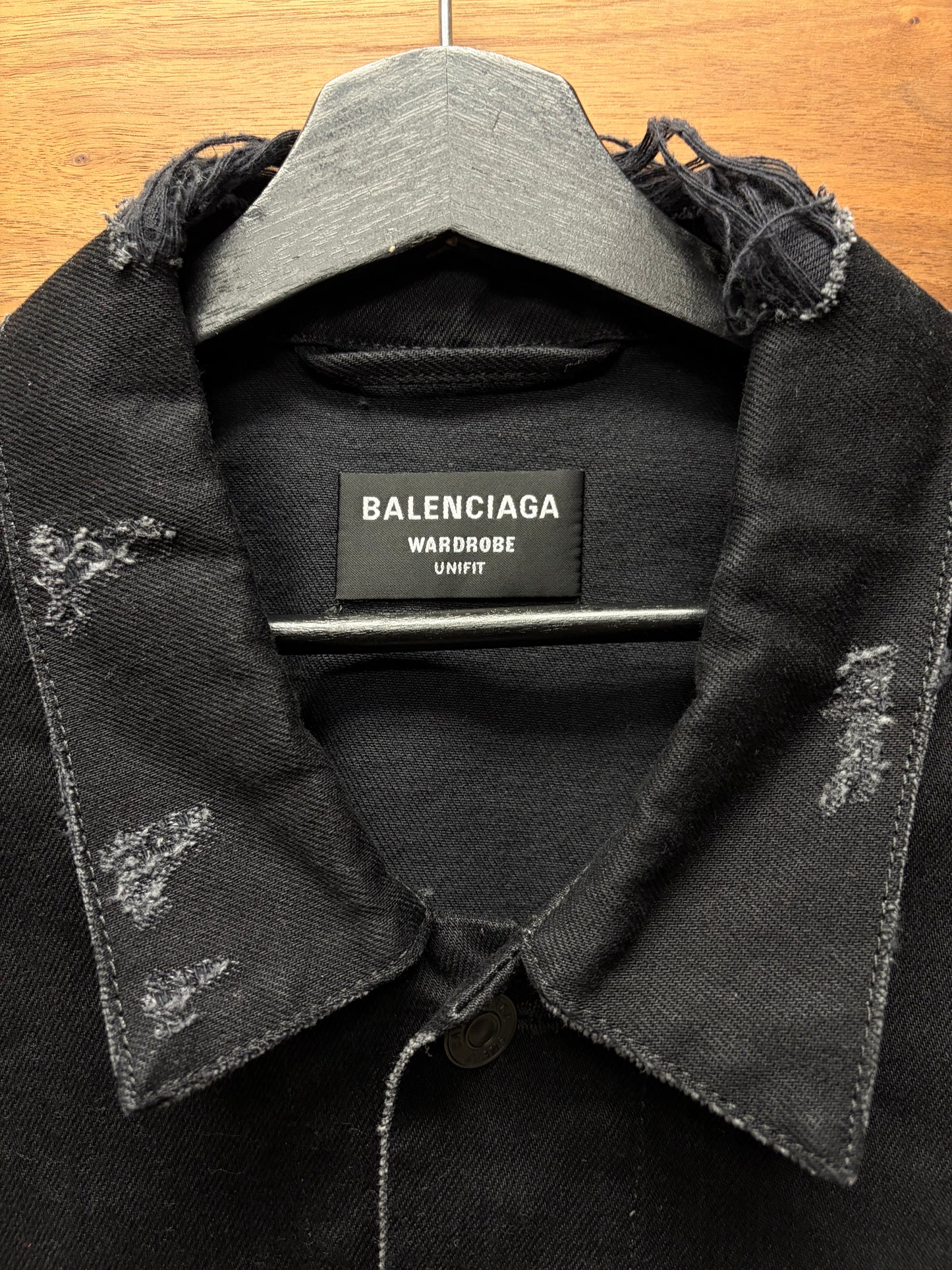AW2022 Balenciaga ‘3B Sports Icon’ Oversized Distressed Black Denim Trucker Jacket