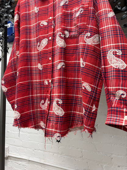 424 ‘Raw Hem’ Paisley/Plaid Red Button Up Flannel Shirt