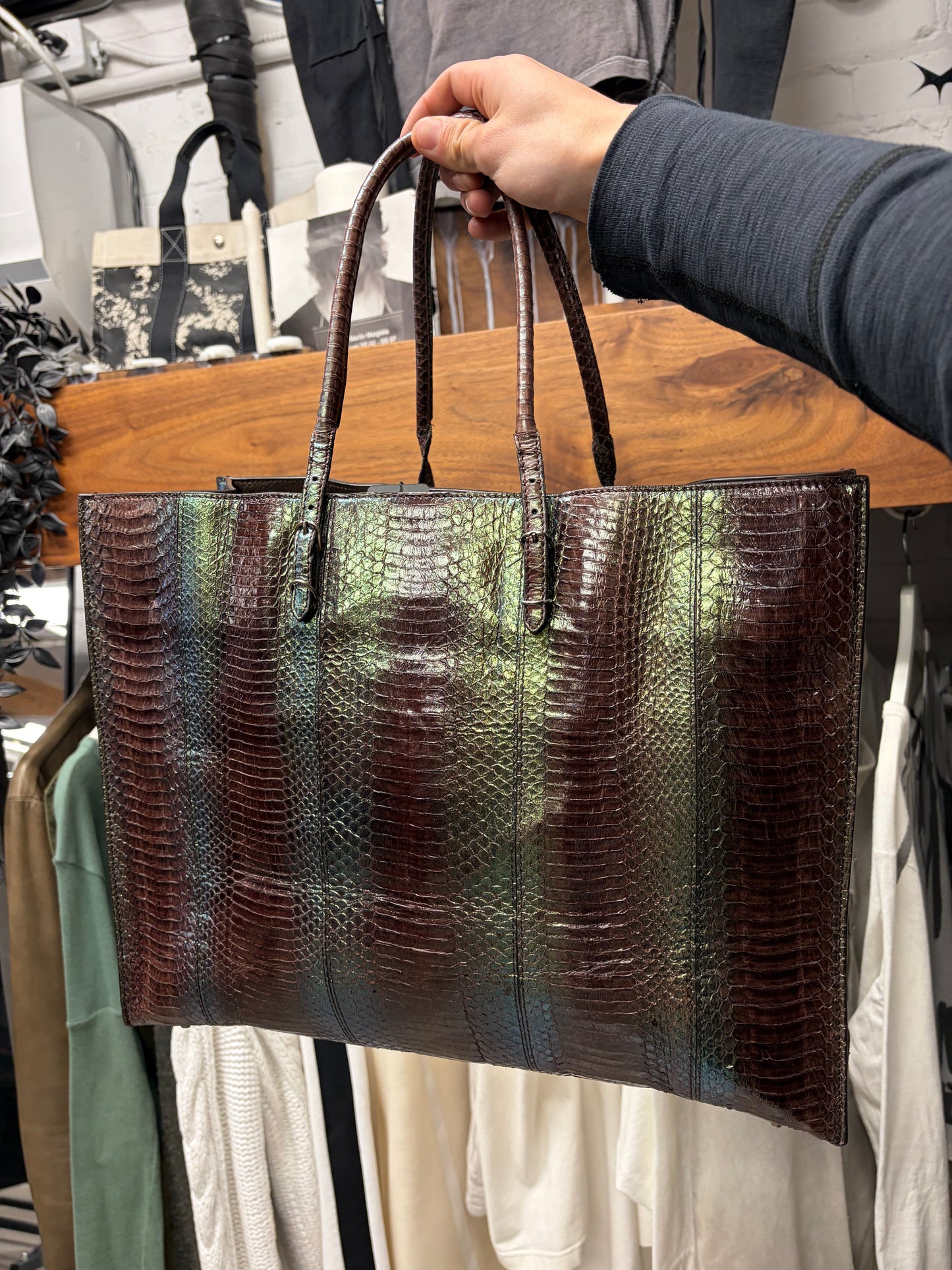 Balenciaga ‘Papier A4’ Oil Spill Genuine Python Leather Tote Bag