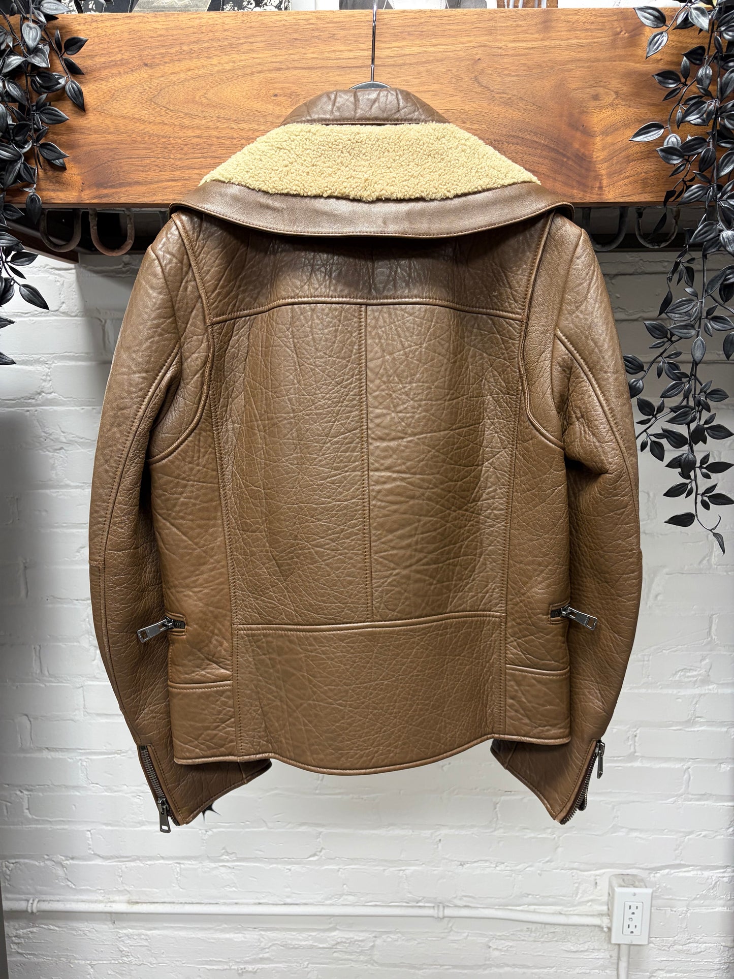 Gucci by Frida Giannini Brown Lambskin ‘Double Collared’ Shearling Trim Biker Jacket
