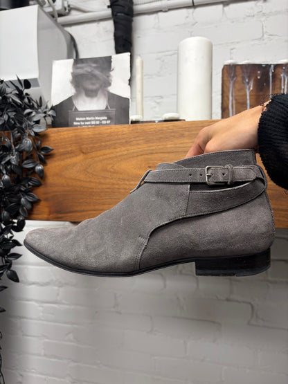 Saint Laurent Dark Grey Suede ‘Jodhpur’ Pointed Toe Ankle Boots