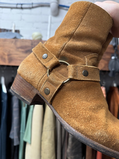 Saint Laurent ‘Wyatt’ Brown Suede Harness Boots