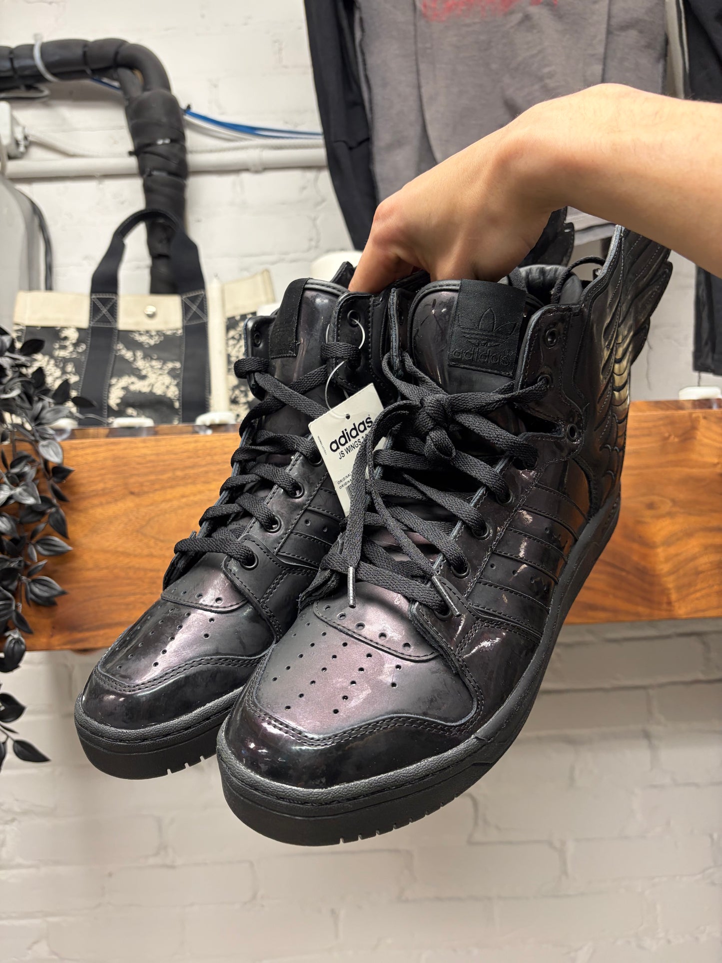 Jeremy Scott x Adidas ‘Wings 2.0’ Black Patent Leather High Top Sneakers