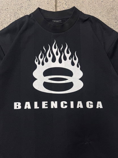 2024 Balenciaga ‘Unity Flame’ Mesh Logo Jersey T-Shirt