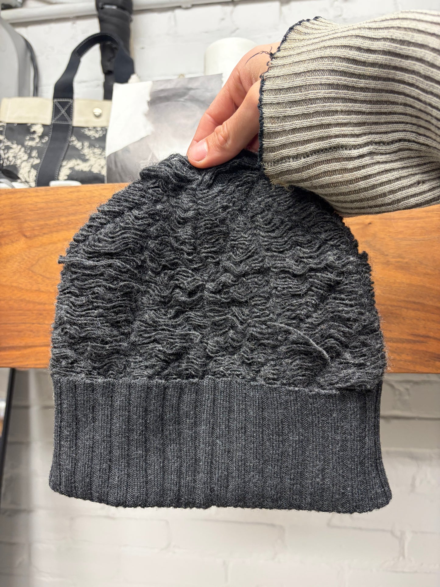 SS2024 Maison Margiela Distressed Grey Ribbed Beanie