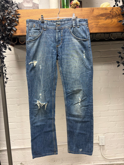 2000s Dolce & Gabbana Classic Blue Washed Bootcut Distressed Denim