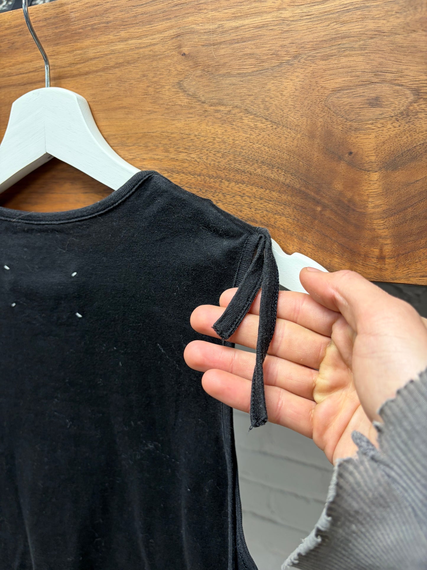 Maison Martin Margiela ‘Blank Tag’ Black Cotton Tank Top with Raw Shoulder Hem