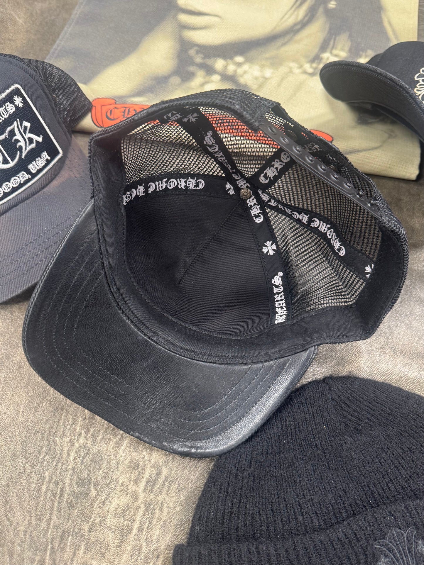 Chrome Hearts ‘Cemetery’ Leather Cross Patch Trucker Hat