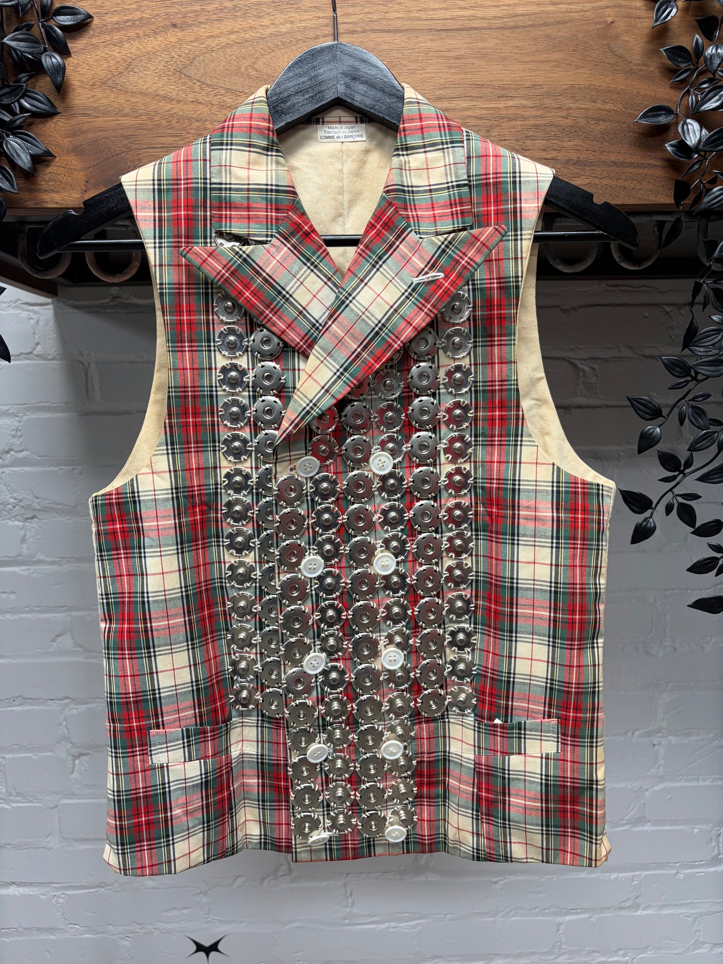 AW2015 Comme Des Garçons Homme Plus Plaid/Silver ‘Button Embellished’ Collared Vest