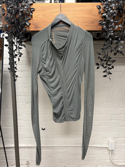 Rick Owens Lilies Sheer Mesh Asymmetric High Neck Zip Top