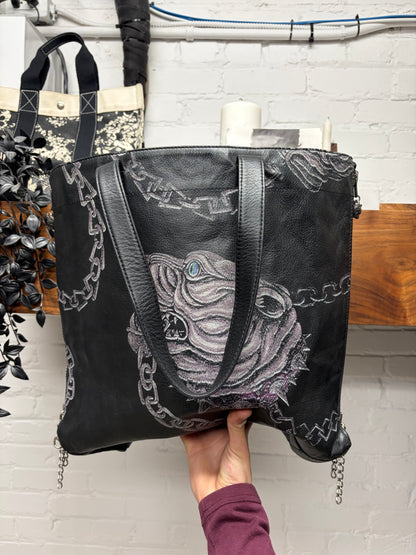 AW2014 Yohji Yamamoto Cowhide ‘Tiger & Chains’ Black Leather Tote Bag