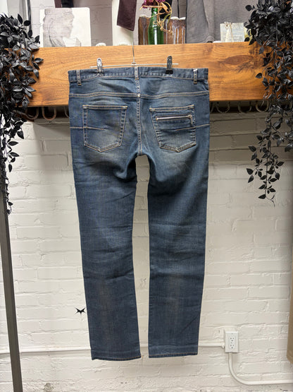 Dior Homme Raw Blue Skinny Jeans with Zip Closure Pockets