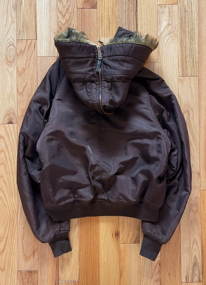 2000s Dolce & Gabbana Split Hood Fur Lined Brown Bomber Jacket