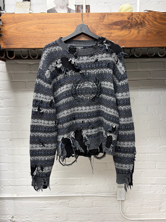 AW2021 Balenciaga ‘Fair Isle’ Distressed Knit Sweater